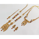 Rajwadi Collection Royal Pota Stone And Pearl And Beads Long And Short Double Necklace Set With Flower Motifs