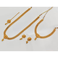 Rajwadi Collection Traditional Gold Plated Beads And Pota Stones Long And Short Double Necklace Set