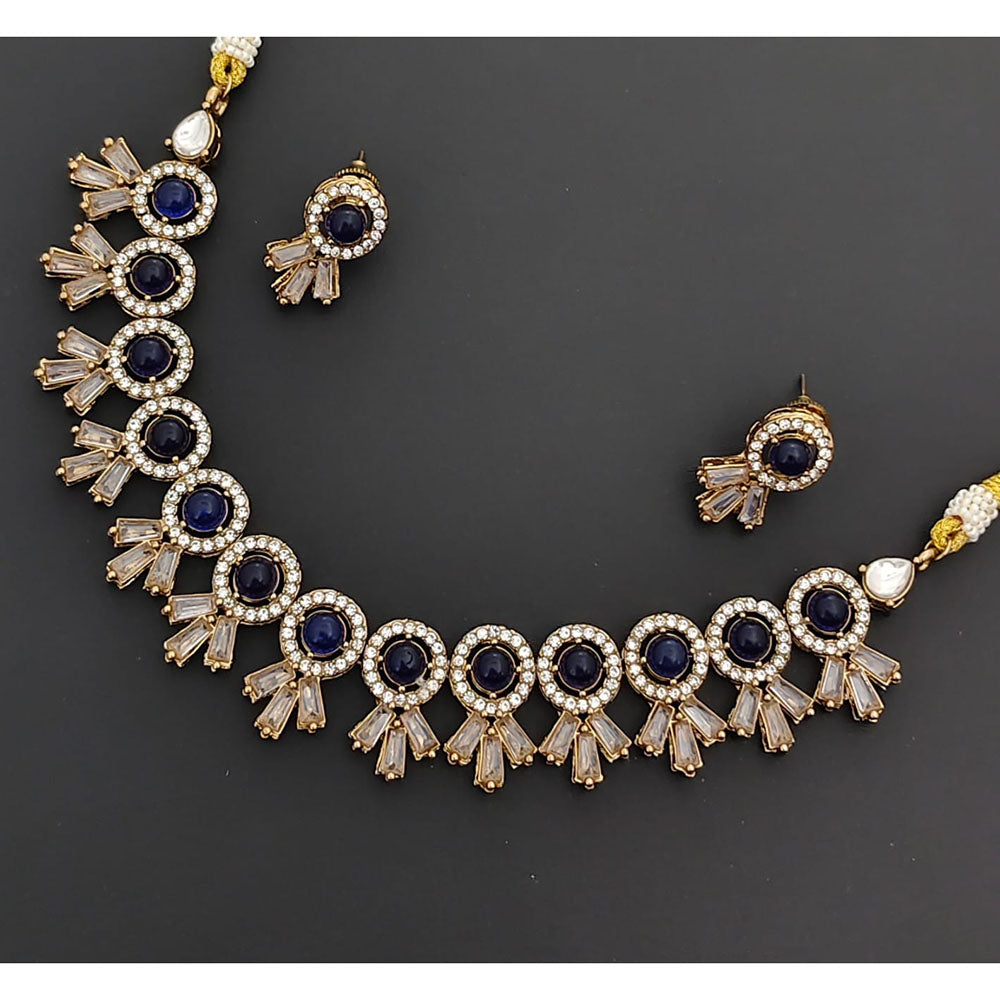 Rajwadi Collection Glamour Pota Stone And Crystal Necklace Set