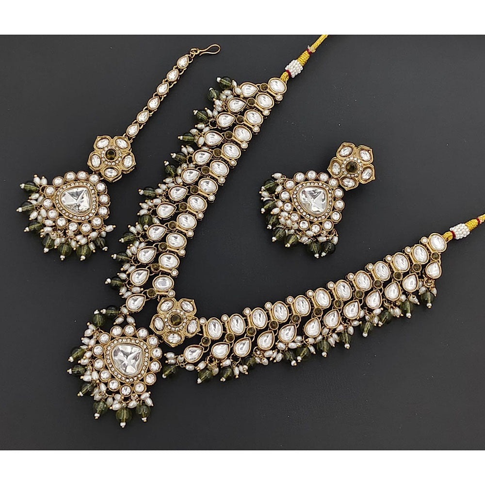 Rajwadi Collection Eternia Polki Kundan And Crystal Necklace Set With Flower Motifs