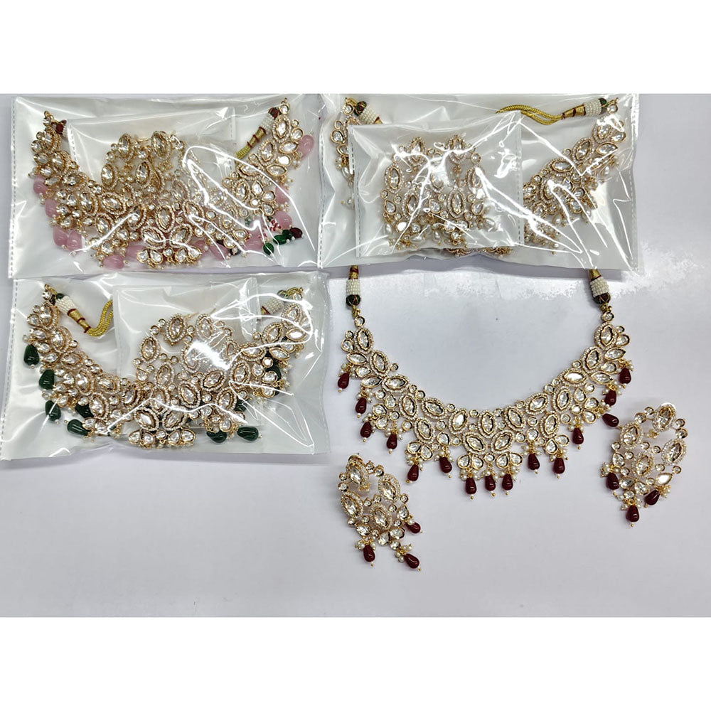 Rajwadi Collection Luxury Polki Kundan And Pearl And Beads Choker Necklace Set