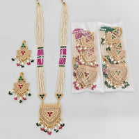 Rajwadi Collection Exquisite Pota Stone And Pearl And Beads Long Necklace Set