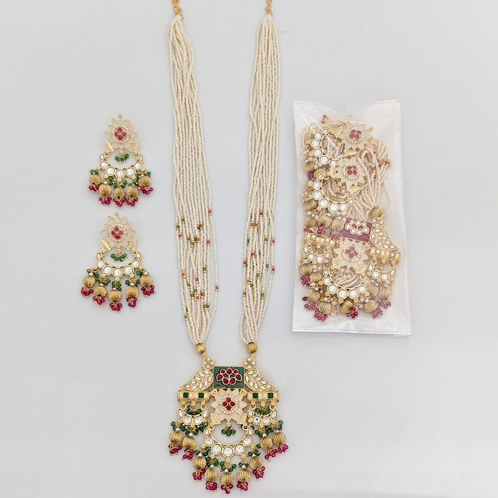 Rajwadi Collection Akruti Pota Stone And Pearl Long Necklace Set