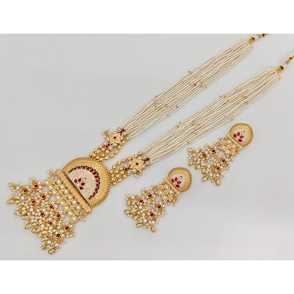 Rajwadi Collection Heritage Meenakari Pota Stone And Pearl And Beads Long Necklace Set