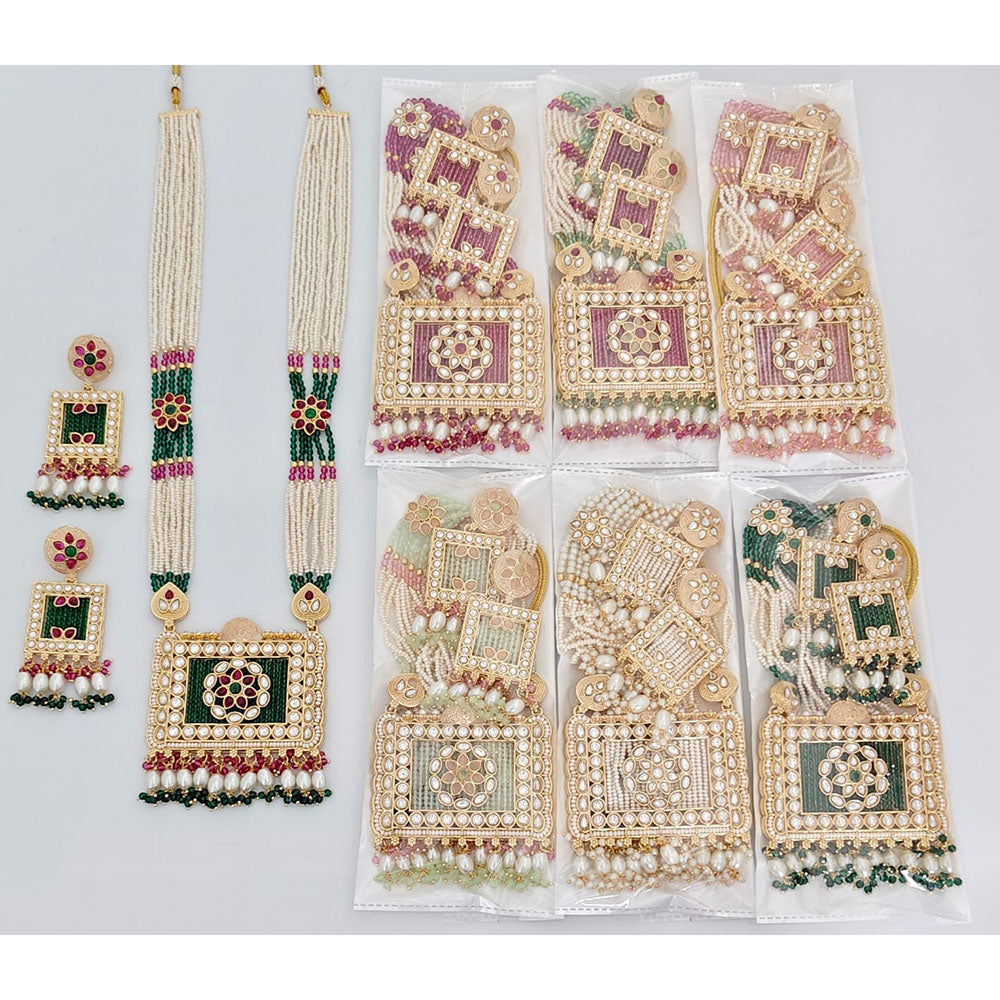 Rajwadi Collection Regal Pearl And Pota Stone And Crystals Long Necklace Set With Flower Motifs