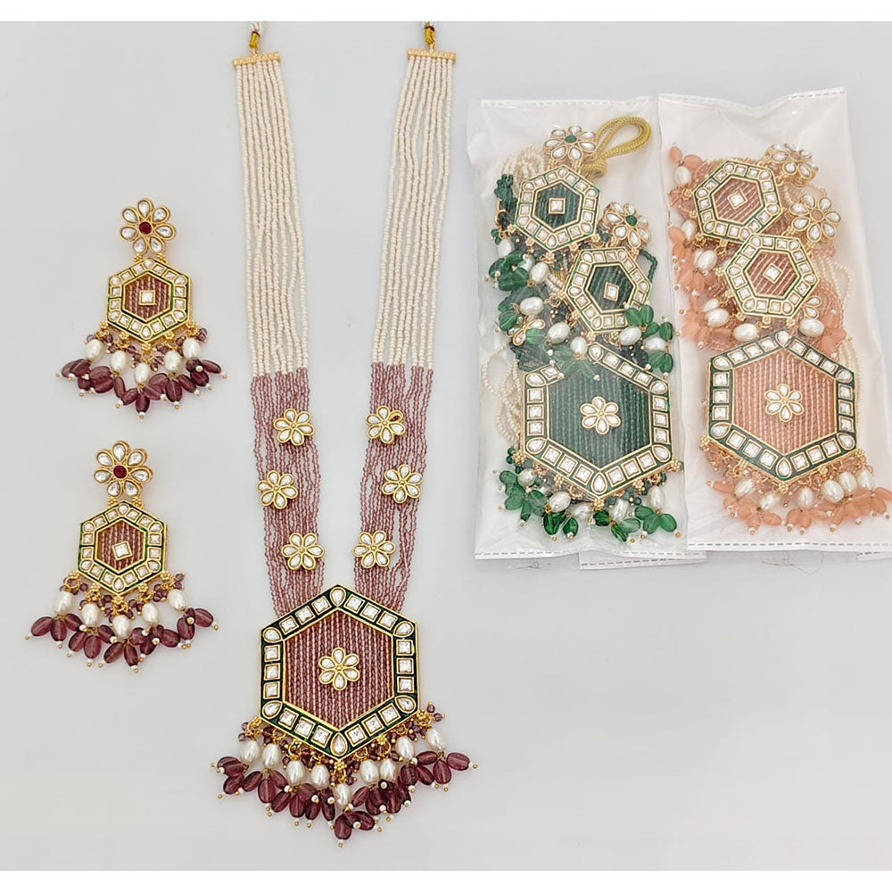 Rajwadi Collection Exquisite Crystal And Beads Long Necklace Set With Flower Motifs