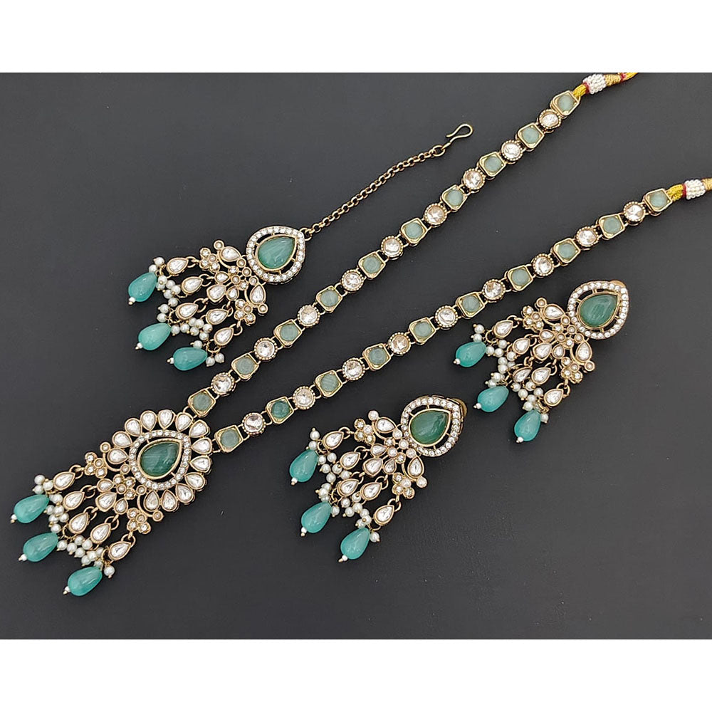 Rajwadi Collection Enigma Crystal And Pota Stone Long Necklace Set