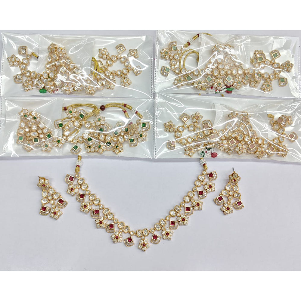 Rajwadi Collection Enigma Crystal And Pota Stone Choker Necklace Set With Flower Motifs