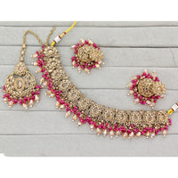 Rajwadi Collection Traditional Crystal Stone And Pearl Choker Necklace Set