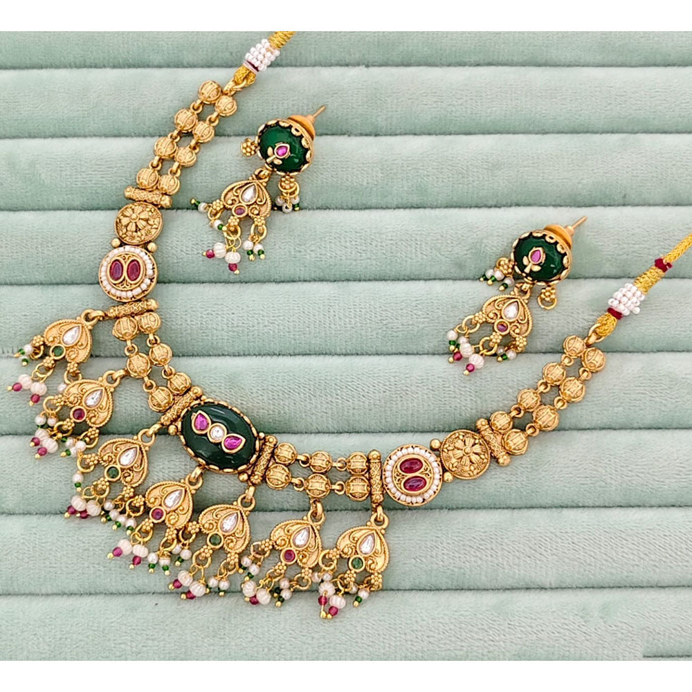 Rajwadi Collection  Pota Stone And Pearl  Necklace Set