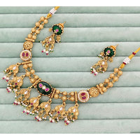 Rajwadi Collection  Pota Stone And Pearl  Necklace Set