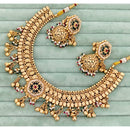 Rajwadi Collection  Pota Stone And Pearl  Necklace Set