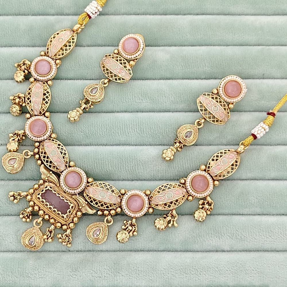 Rajwadi Collection Meenakari Pota Stone and Pearl Necklace Set