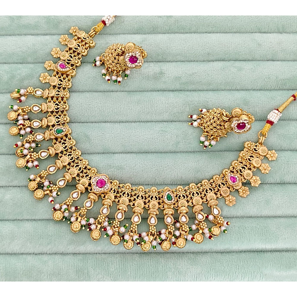 Rajwadi Collection  Pota Stone and Pearl Necklace Set