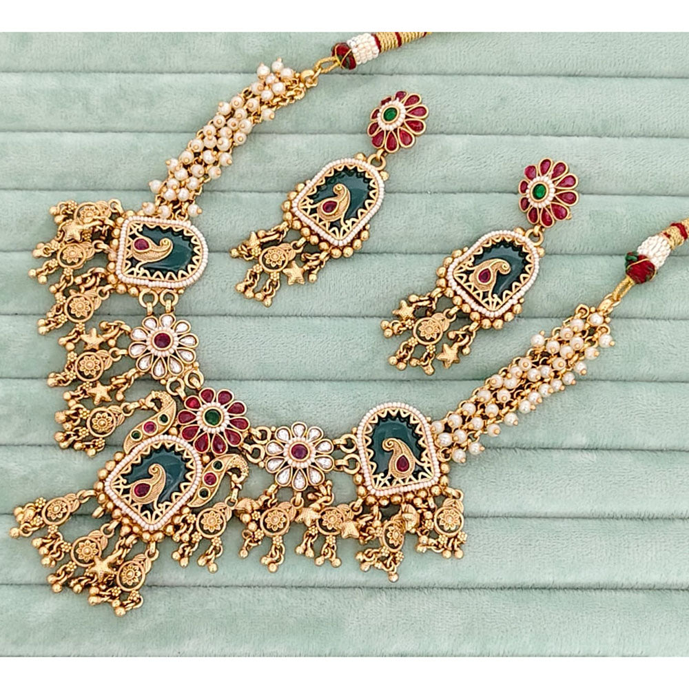Rajwadi Collection Traditional Pota Stone & Pearl Necklace Set