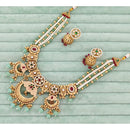 Rajwadi Collection Traditional Meenakari Pota Stone & Pearl Necklace Set