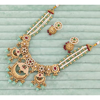 Rajwadi Collection Traditional Meenakari Pota Stone & Pearl Necklace Set