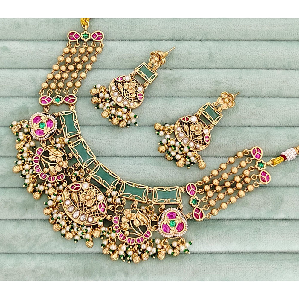 Rajwadi Collection  Pota Stone And Pearl  Necklace Set