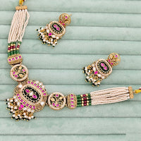 Rajwadi Collection  Pota Stone And Pearl  Necklace Set