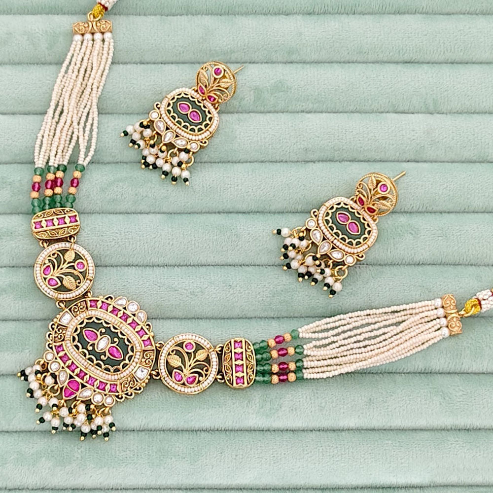 Rajwadi Collection  Pota Stone And Pearl  Necklace Set