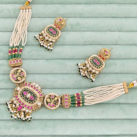 Rajwadi Collection  Pota Stone And Pearl  Necklace Set