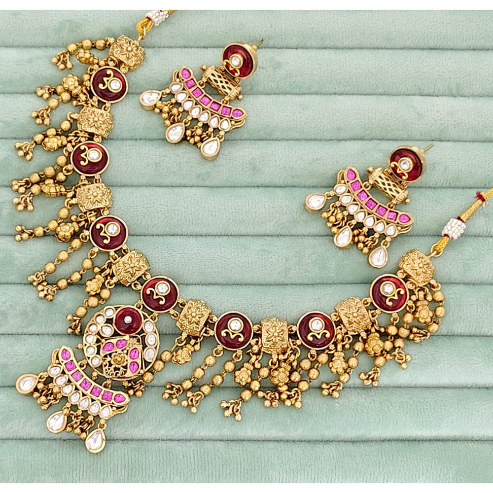 Rajwadi Collection  Pota Stone And Pearl  Necklace Set