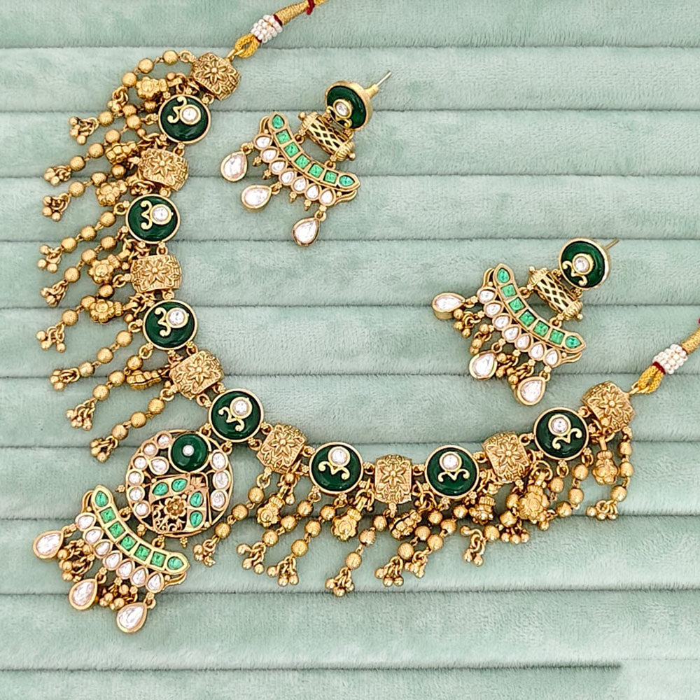 Rajwadi Collection  Pota Stone And Pearl  Necklace Set