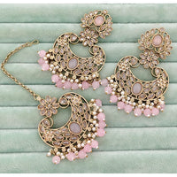 Rajwadi Collection Classic Crystal Stone And Beads Dangler Earrings With Maangtikka