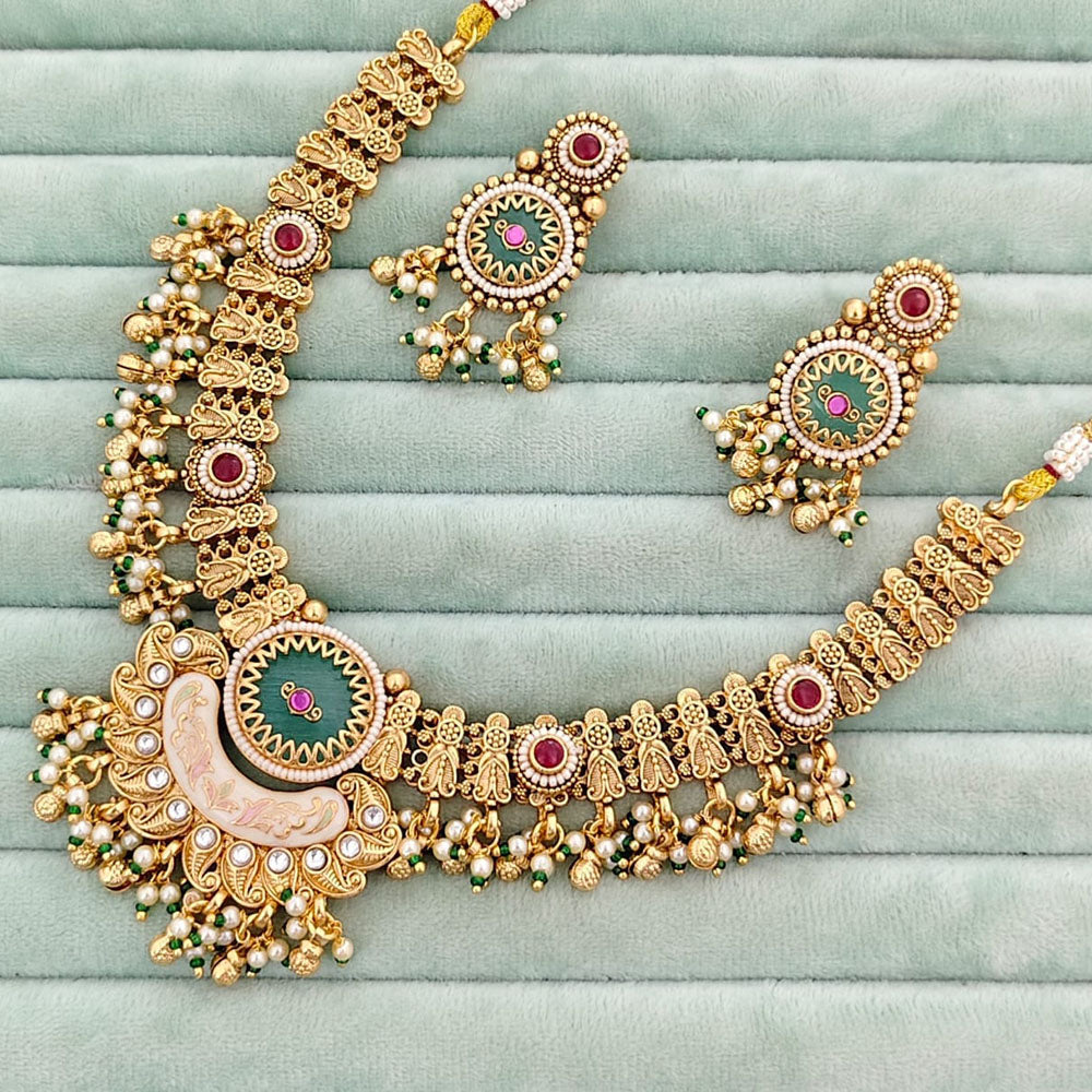 Rajwadi Collection Heritage Pota Stone And Pearl Necklace Set