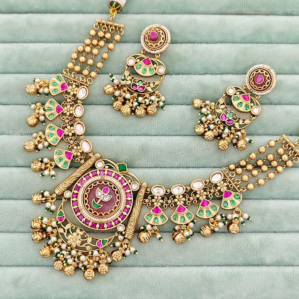 Rajwadi Collection Heritage Pota Stone And Pearl Necklace Set