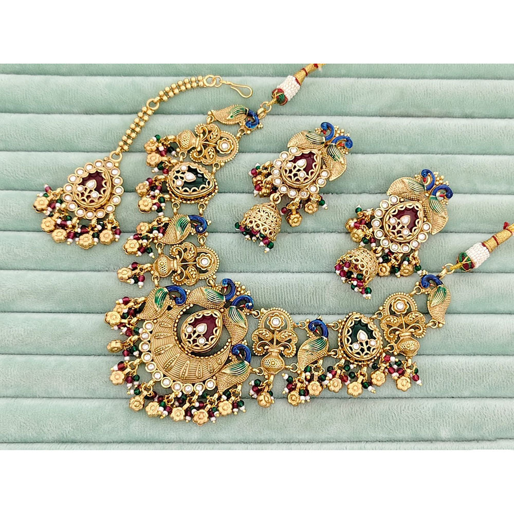 Rajwadi Collection Heritage Pota Stone And Pearl Meenakari Necklace Set
