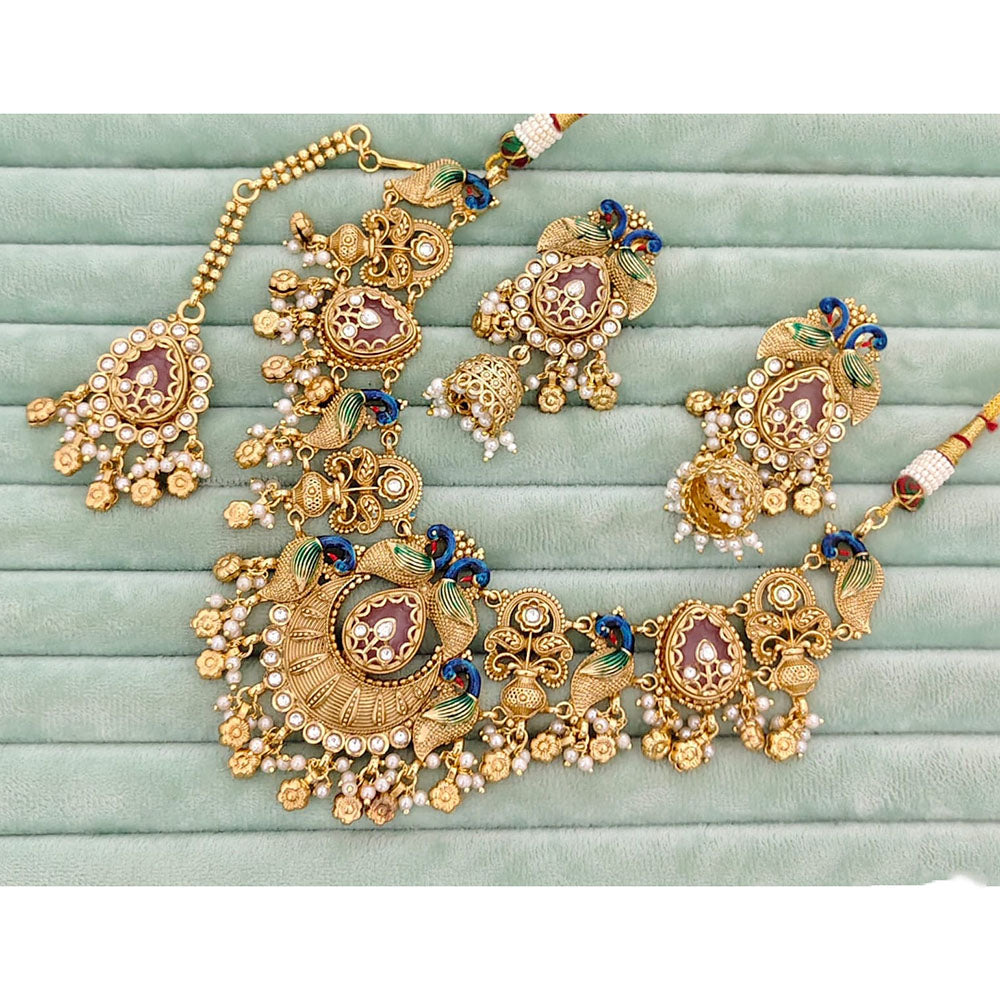 Rajwadi Collection Heritage Pota Stone And Pearl Meenakari Necklace Set
