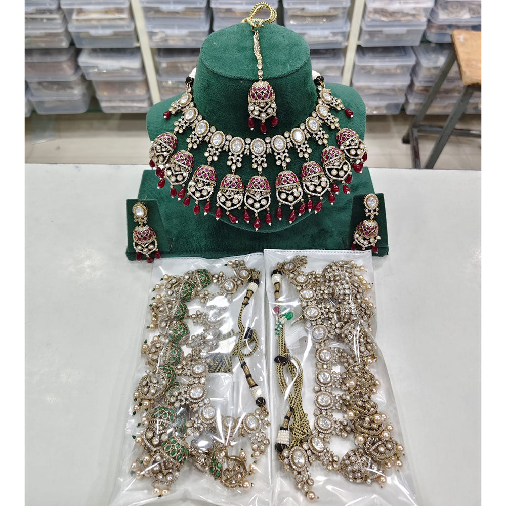 Rajwadi Collection Regal Polki Kundan Stone And Beads Festive Necklace Set
