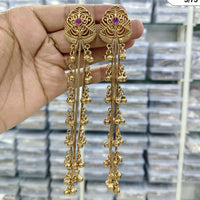 Rajwadi Collection Royal Kashmiri Long Pota Stone And Ghungroo Dangler Earrings