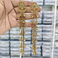 Rajwadi Collection Royal Kashmiri Long Pota Stone And Ghungroo Dangler Earrings