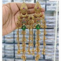 Rajwadi Collection Royal Kashmiri Long Pota Stone And Ghungroo Dangler Earrings