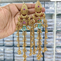 Rajwadi Collection Royal Kashmiri Long Pota Stone And Ghungroo Dangler Earrings