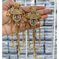 Rajwadi Collection Royal Kashmiri Long Pota Stone And Ghungroo Dangler Earrings