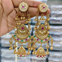 Rajwadi Collection Royal Kashmiri Long Pota Stone And Ghungroo Jhumki Earrings