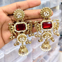 Rajwadi Collection Royal Pota Stone And Pearl Ghungroo Jhumki Earrings