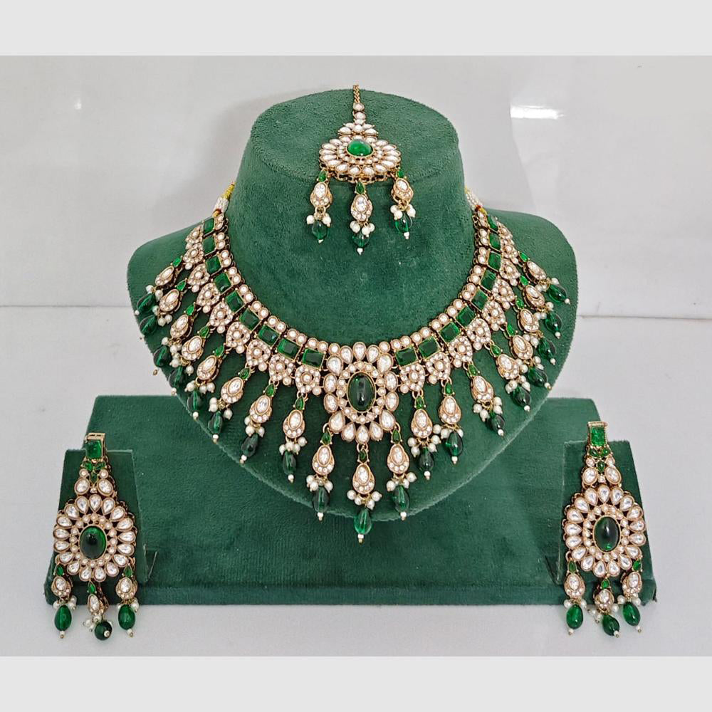Rajwadi Collection Designer Pota Stone Pearl And Beads Choker Necklace Set 