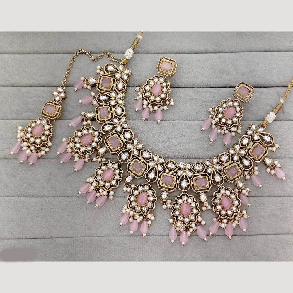 Rajwadi Collection Designer Pota Stone Pearl And Beads Necklace Set