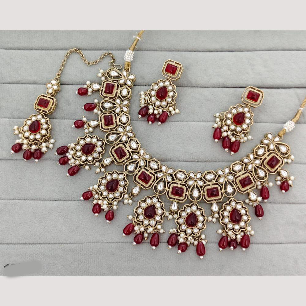 Rajwadi Collection Designer Pota Stone Pearl And Beads Necklace Set