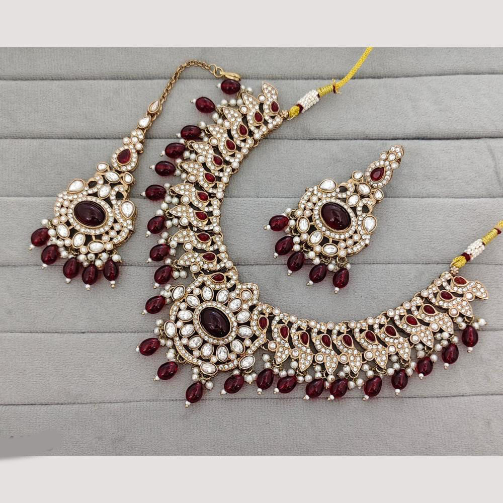 Rajwadi Collection Designer Pota Stone Pearl And Beads Necklace Set