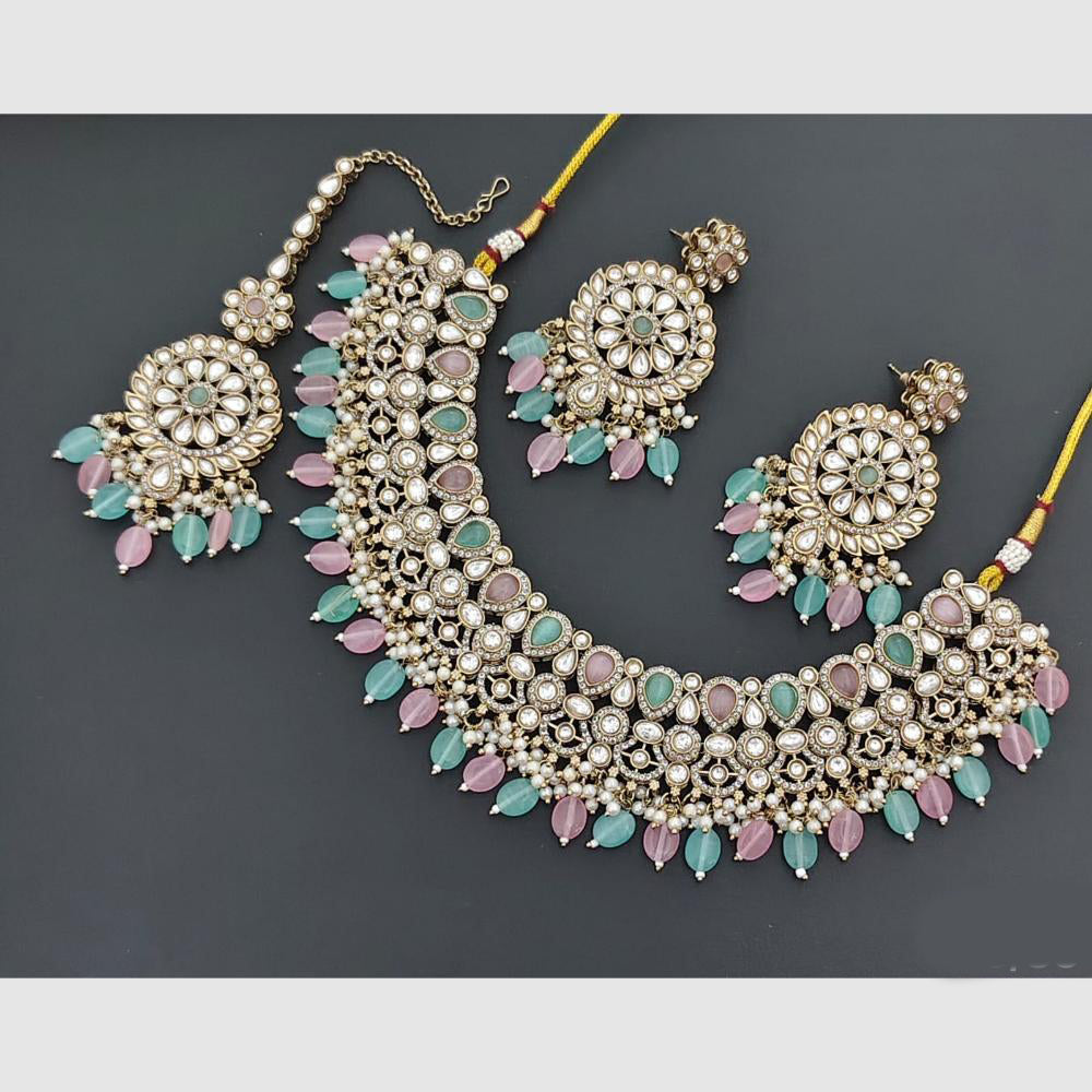 Rajwadi Collection Designer Pota Stone Pearl And Beads Necklace Set 