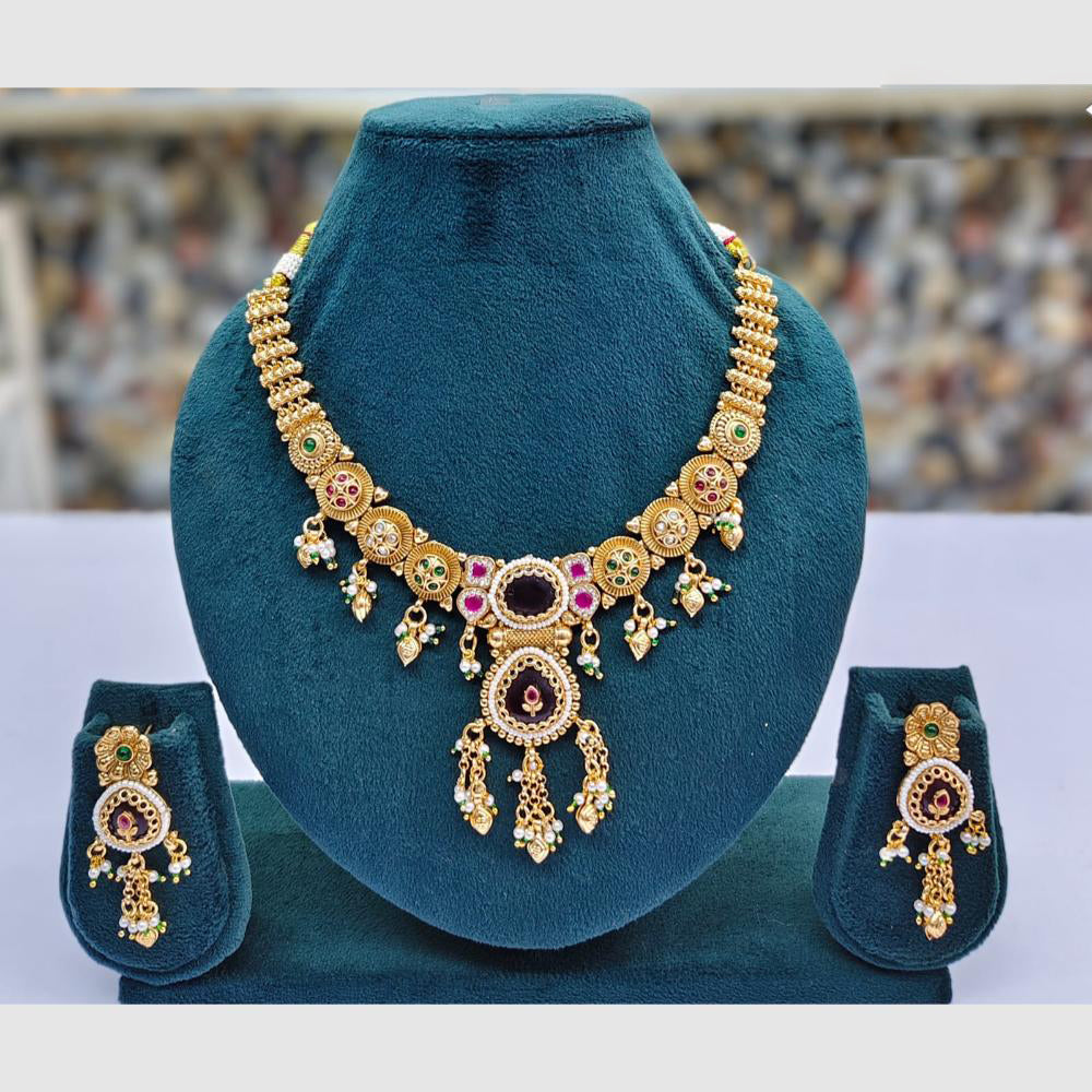 Rajwadi Collection Designer Pota Stone Pearl And Beads Necklace Set 