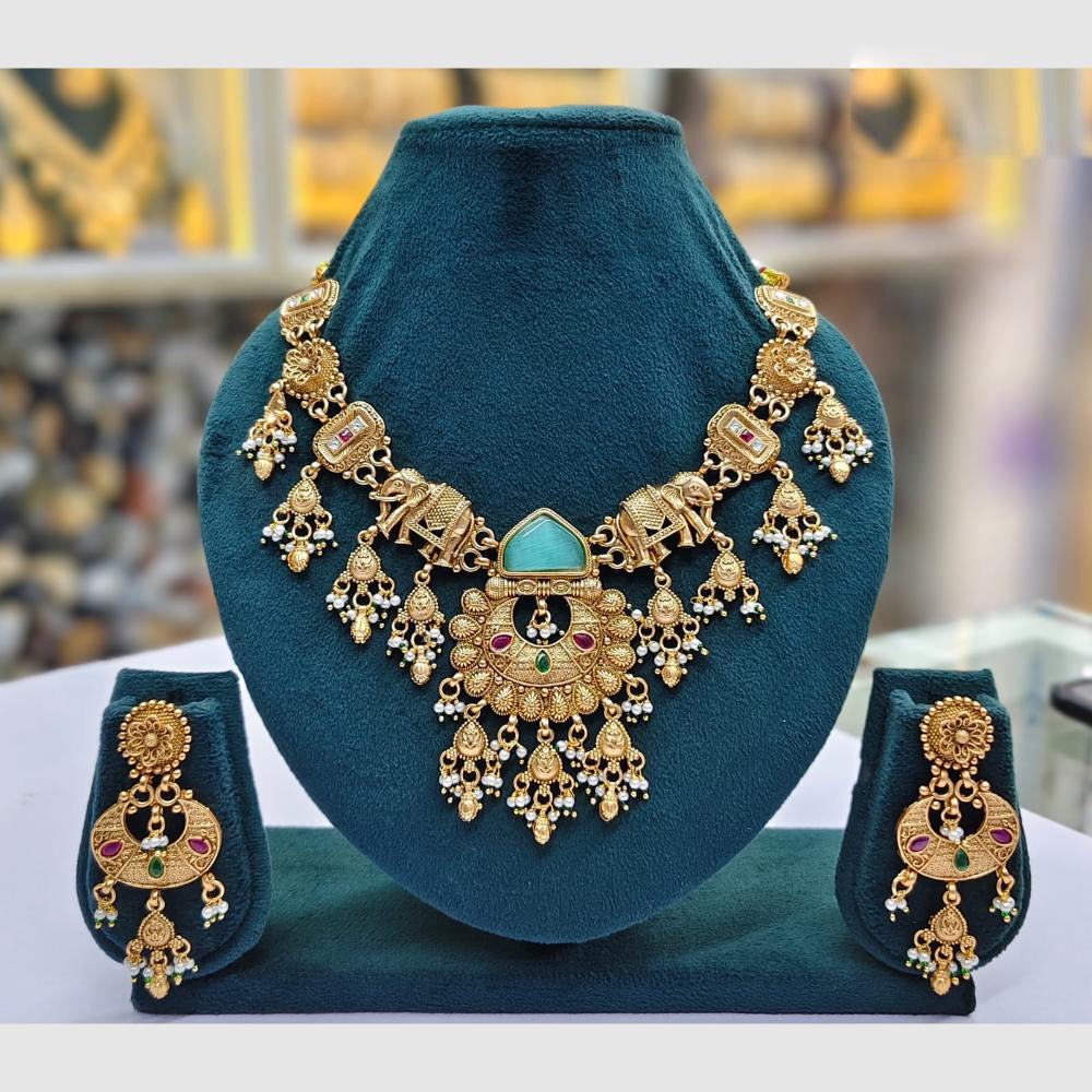 Rajwadi Collection Designer Pota Stone Pearl And Beads Necklace Set