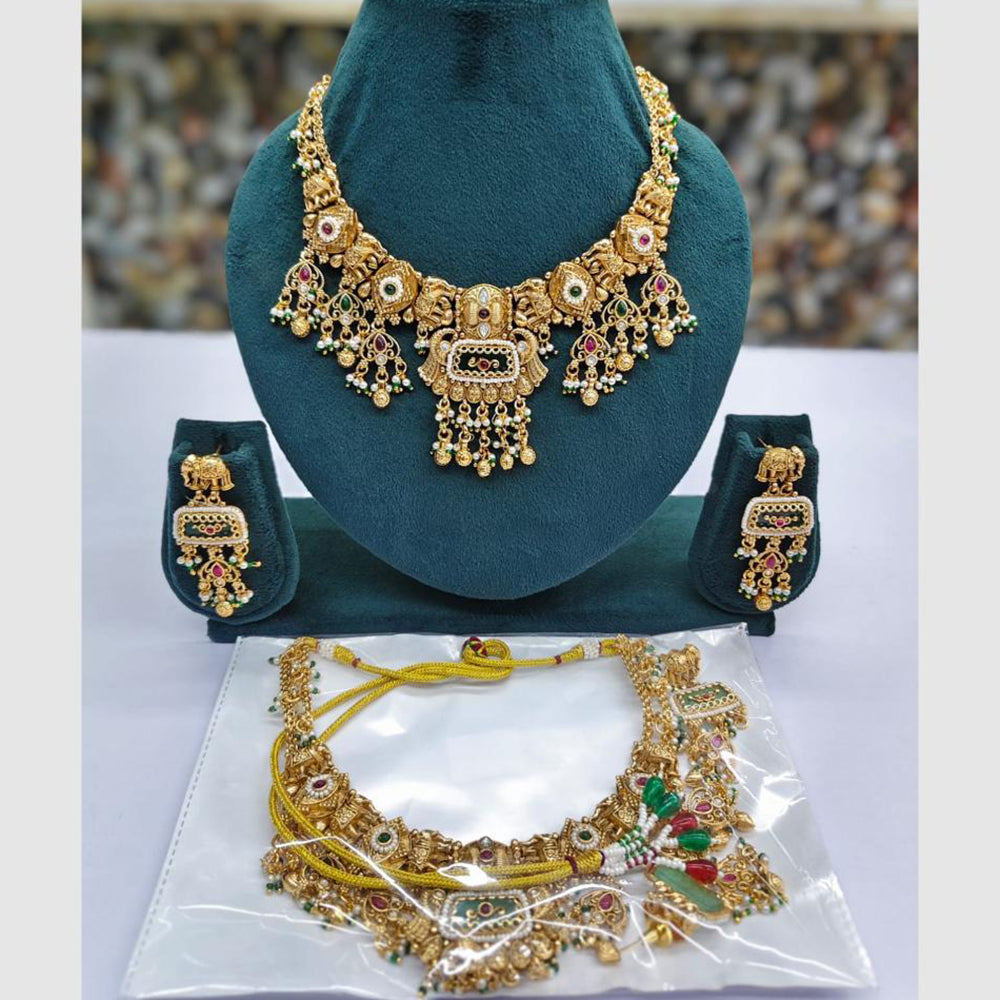 Rajwadi Collection Designer Pota Stone Pearl And Beads Necklace Set 