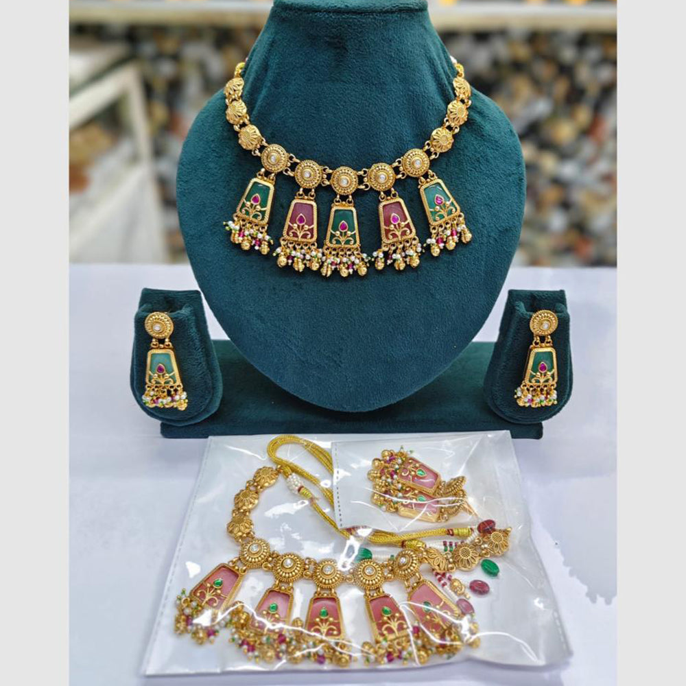 Rajwadi Collection Designer Pota Stone Pearl And Beads Necklace Set 