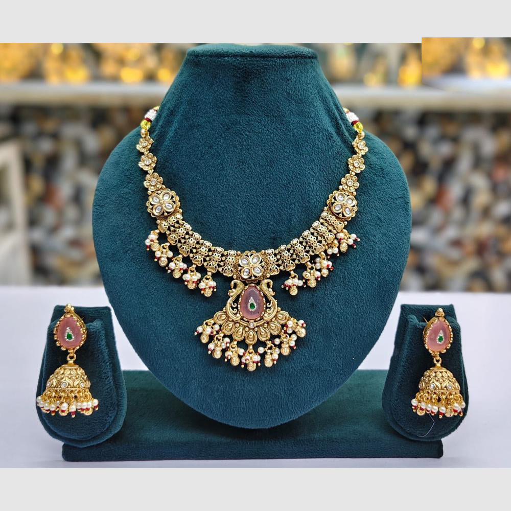Rajwadi Collection Designer Pota Stone Pearl And Beads Necklace Set 